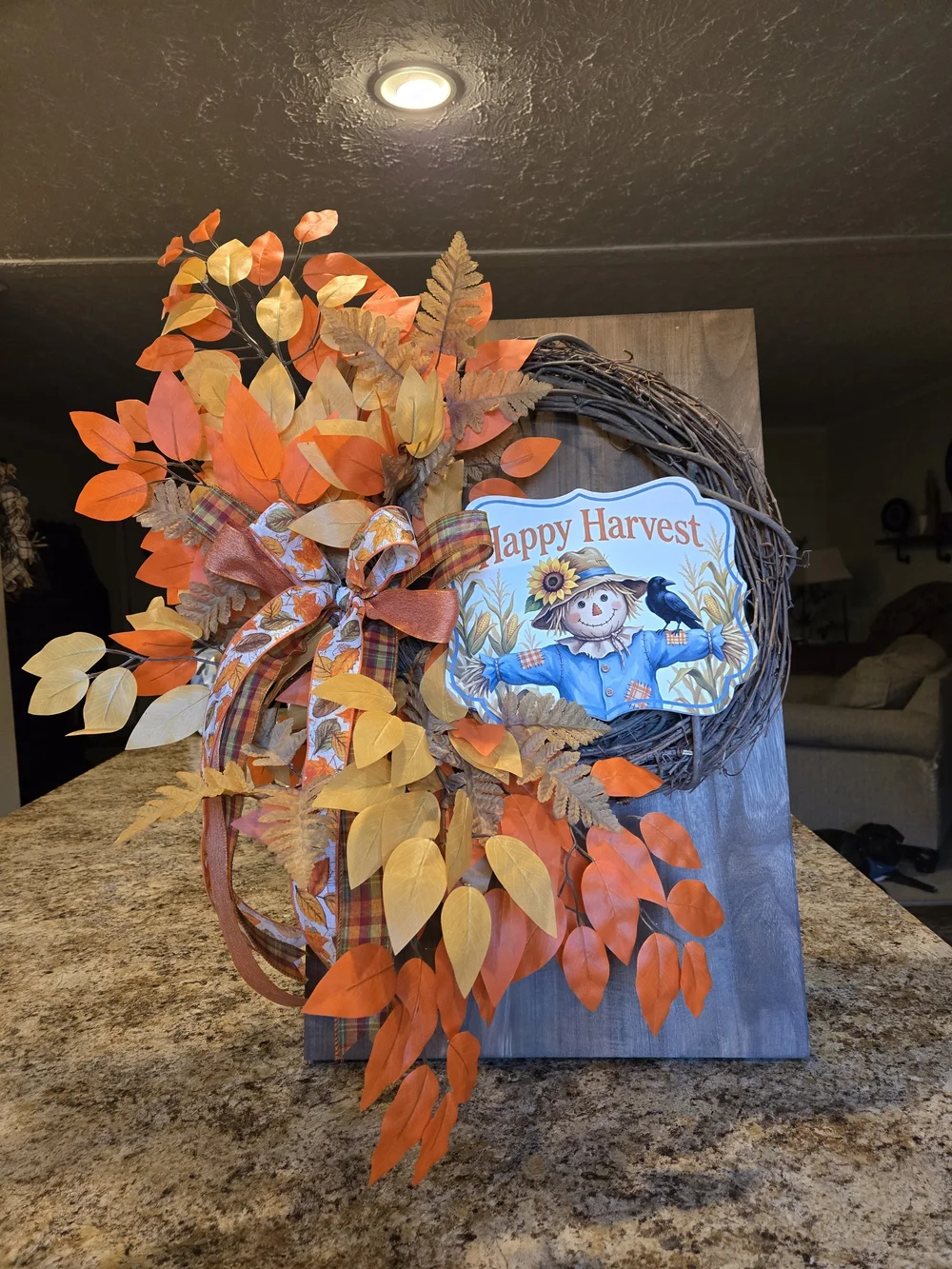 Happy Harvest Fall Wreath Sign — Orange & Yellow Autumn Decor